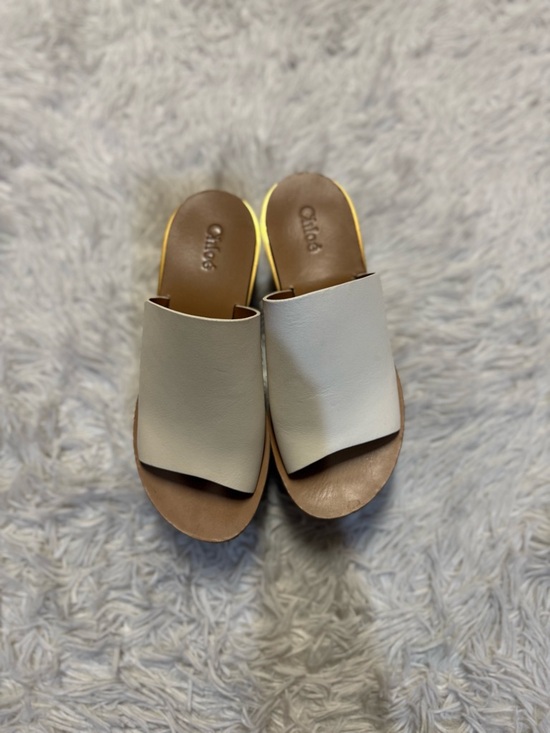 Chloe Camille Wedge Slide Sandals white Tan Gold Cork Platform - Picture 3 of 16